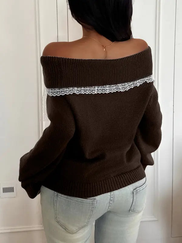 Lace Bow Off Shoulder Sweater