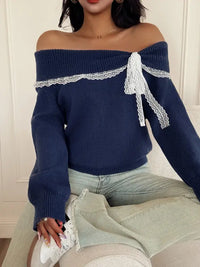 Lace Bow Off Shoulder Sweater
