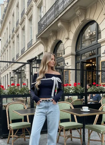 Lace Bow Off Shoulder Sweater