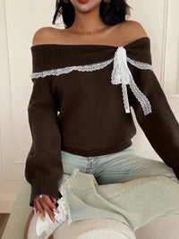 Lace Bow Off Shoulder Sweater