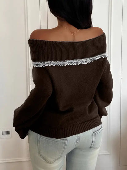 Lace Bow Off Shoulder Sweater