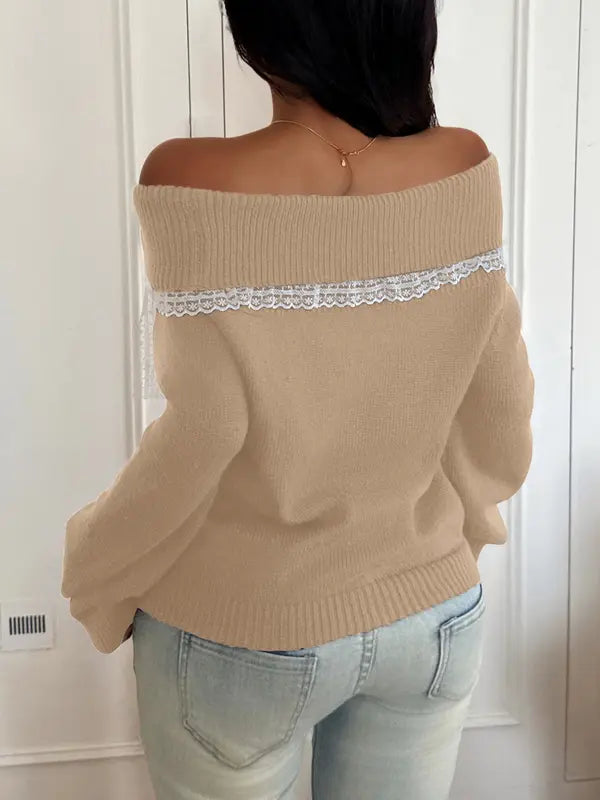 Lace Bow Off Shoulder Sweater