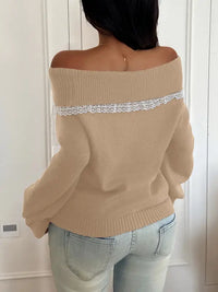 Lace Bow Off Shoulder Sweater