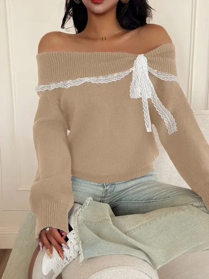 Lace Bow Off Shoulder Sweater