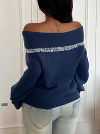 Lace Bow Off Shoulder Sweater
