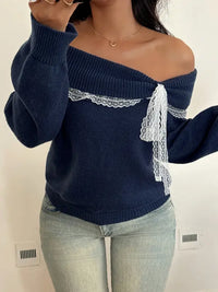Lace Bow Off Shoulder Sweater